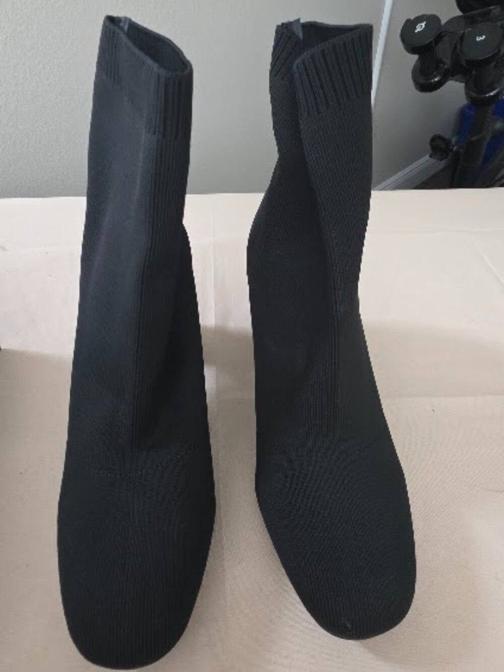 MIA Prima Black Knit Sock Ankle Boots Block Heel Size 12